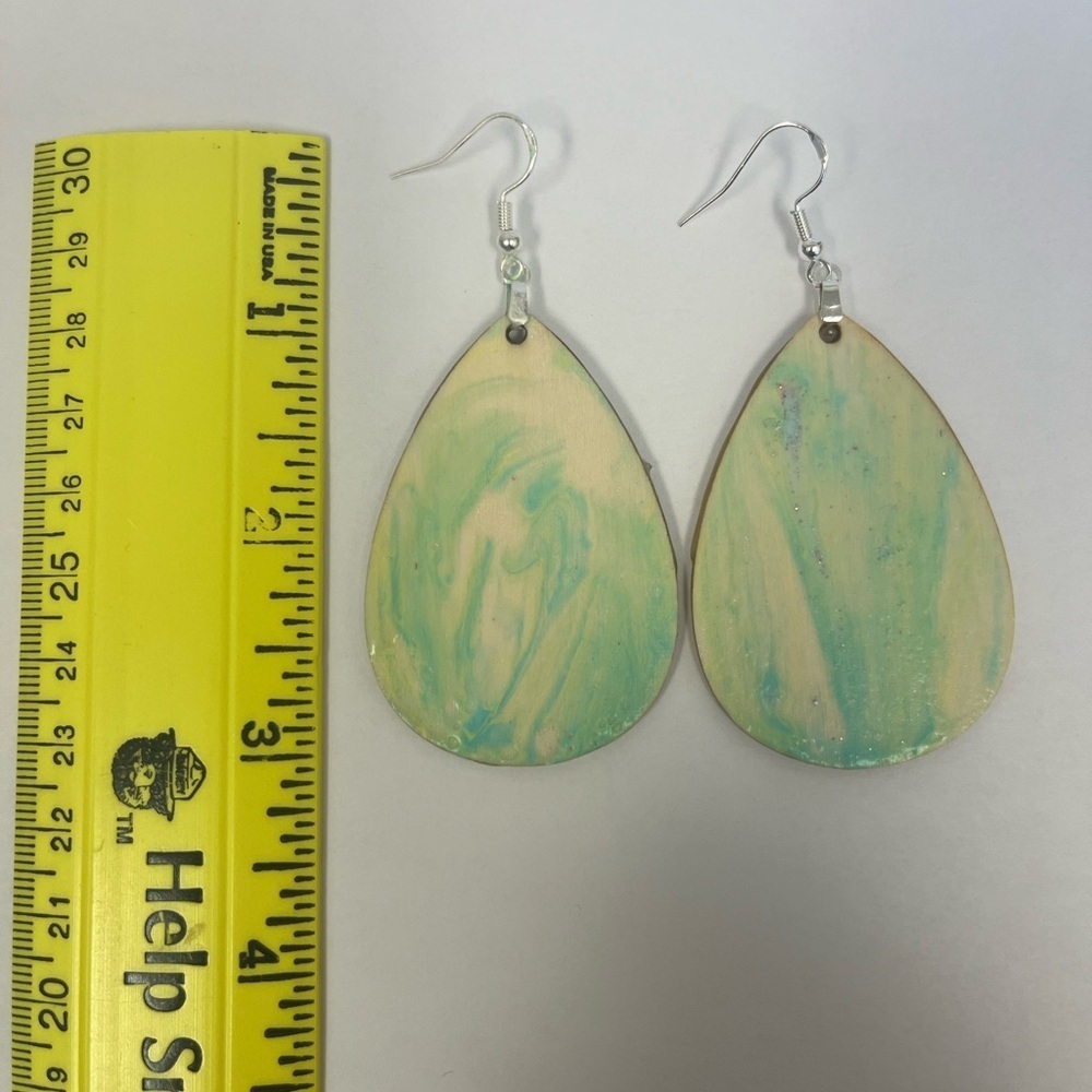 Teardrop Earrings in Green and Yellow - Picture 2 of 3